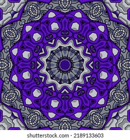 Blue background with colorful symmetrical pattern, Indian pattern, oriental pattern