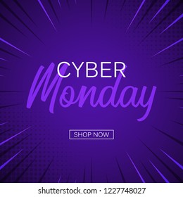 Blue background comic zoom with text cyber monday. Vector illustrations. Cyber Monday banner design