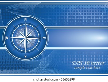 Blue background with compass rose. Vector retro illustration