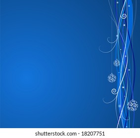 Blue background: composition of curved lines and snowflakes - great for backgrounds, or layering over other images