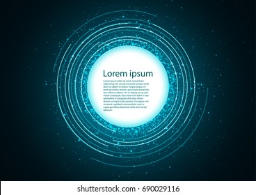 Blue background with concentric circles and sparks. Vector illustration