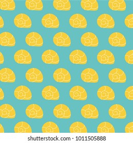 Blue background of conches on yellow, vector, illustration