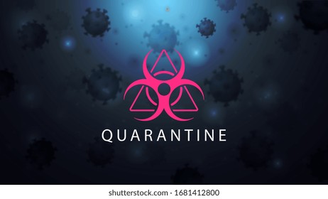 Blue background with coronavirus molecules and biological hazard warning sign. Coronavirus COVID-2019. Coronavirus background in modern design