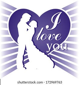 blue background with a couple in love