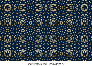 Blue background, cover design. Handmade. Geometric vintage gold 3D pattern. Ornaments, arabesques, boho style. Exotic of the East, Asia, India, Mexico, Aztec, Peru. Ideas for design and decor.