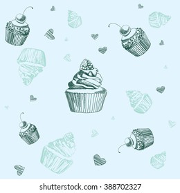 blue background with cupcake
