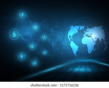 blue background and currencies of the world
