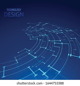 Blue background with curve technological links. vector illustration.