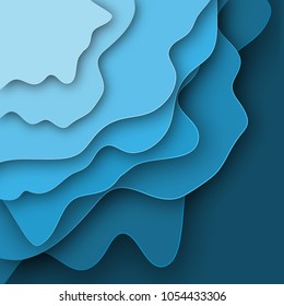 Blue background from cut 3D paper layers with shadow. Vector illustration. Abstract paper cut texture.