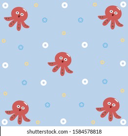 Blue background with cute red octopus