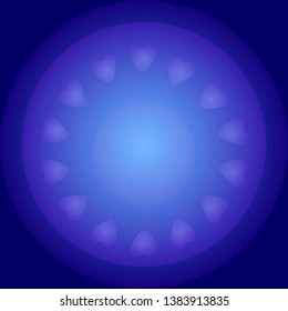 Blue background, cyan  circles with azure contour and light hearts. For social networks
