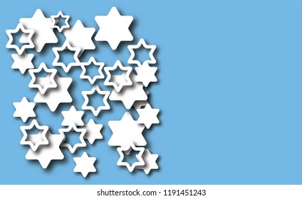 Blue background with David stars. Modern paper cut design. Vector illustration with place for your text