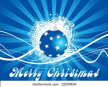 blue background with decorated christmas ball, vector illustration