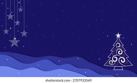 Fondo Azul Decorado Con Adornos De Árboles De Navidad Y Copos De Nieve Brillantes