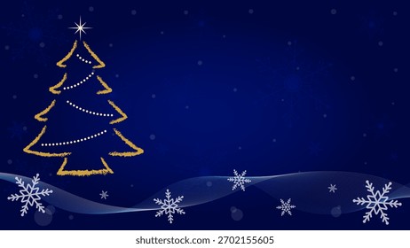 Fondo Azul Decorado Con Copos De Nieve Brillantes Y Adornos De Árbol De Navidad