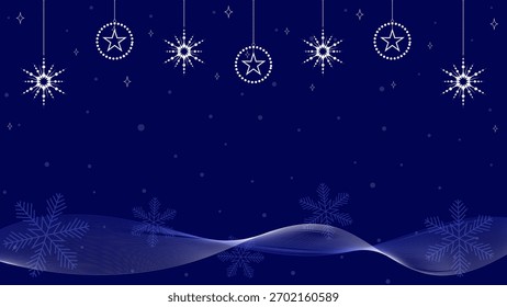 Fundo Azul Decorado Com Linhas Onduladas Espumantes Flocos De Neve E Enfeites De Natal