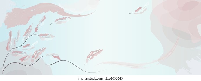 Fondo azul con delicadas flores y ramas decorativas. efecto acuarela. Composición vectorial para tarjetas de felicitación de diseño, invitaciones, uso para banners, arte mural, impresiones y telas