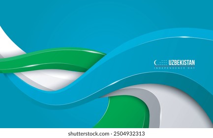 Diseño de fondo azul con verde, azul y blanco en estilo de forma 3d. Buena Plantilla para la campaña del Día Nacional de Uzbekistán