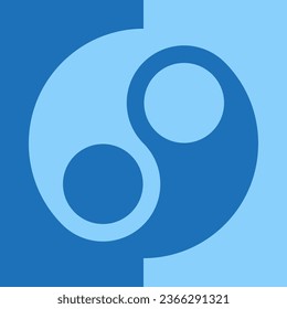 Blue background of different shades with large yin yang symbol. Editable vector.
