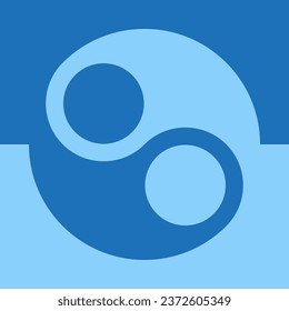 Blue background of different shades with large yin yang symbol. Editable vector.