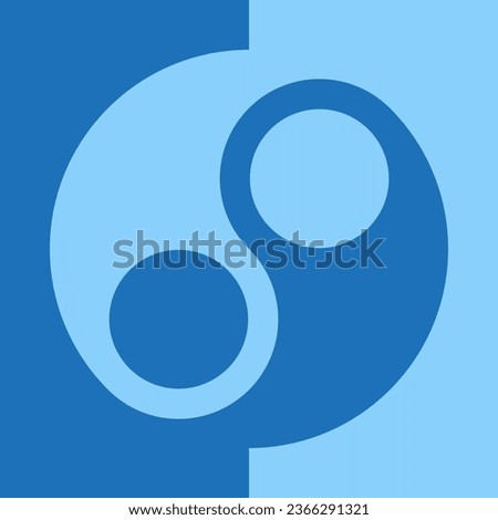 Blue background of different shades with large yin yang symbol. Editable vector.