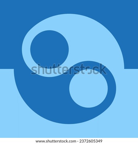 Blue background of different shades with large yin yang symbol. Editable vector.