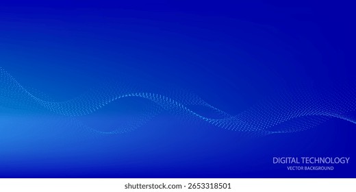 fundo azul, vetor de tecnologia digital com pontos ondulados brilhantes.