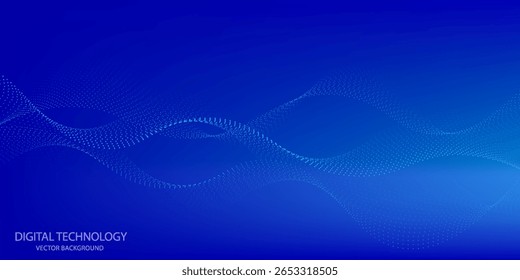 fundo azul, vetor de tecnologia digital com pontos ondulados brilhantes.