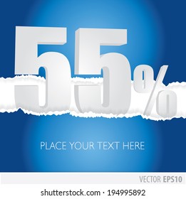 Blue background and with a discount of 55 percent