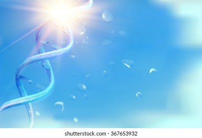 Blue background with DNA. Blue background and abstract molecular connection with DNA molucule. Vector illustration.