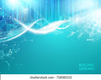 Blue background with DNA. Blue background and abstract molecular connection with DNA molucule. Vector illustration.