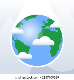 Blue background with drops and cute earth. Illustration for the earth day.