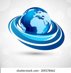 Blue background with earth and circles