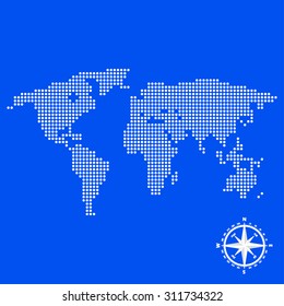 Blue background earth circles and compass