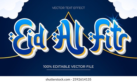 Blue background Eid al Fitr gold and blue editable text effect on Arabic background