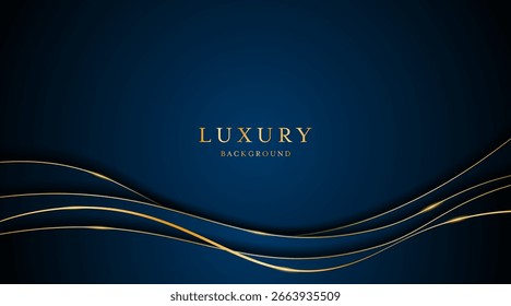 Fundo azul com linhas douradas elegantes, usar para modelo ou capa. Elegante fundo azul premium. ilustração vetorial	