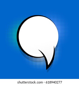 Blue background. Empty colorful comics book balloon. Bubble cloud icon speech phrase. Cartoon comic advertising label tag expression. Blank comic text colored vector illustration.