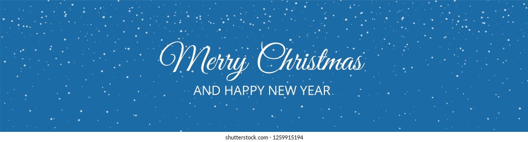 Blue background with falling snow effect. Merry Christmas text. Holiday season background. Vector illustration. Great for Christmas and New year cards, posters, banners.