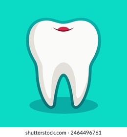 A blue background featuring a tooth with a cavity