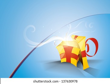 blue background with a festive box