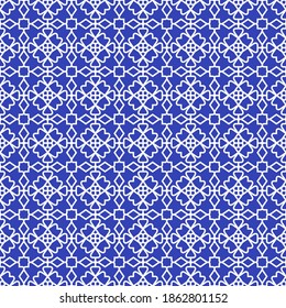 Blue Background With Fine China Pattern Of White Curves.