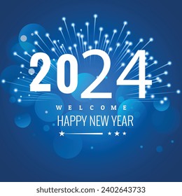 blue background with fireworks for new year 2024