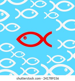 Blue background with fish. Vector illustration.