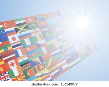 blue background with flags over sunshine