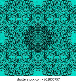 Blue background. Floral ornamental pattern with swirl. Decorative illustration for print, web. Blue linear background.