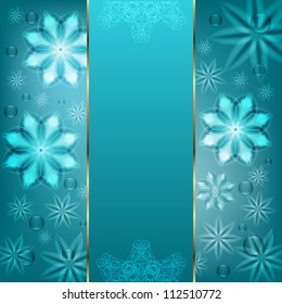 Blue background with flowers and snowflakes