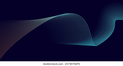 Blue background with flowing modern blue orange wave lines. Futuristic background Modern concept
