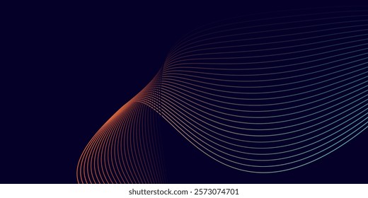 Blue background with flowing modern blue orange wave lines. Futuristic background Modern concept
