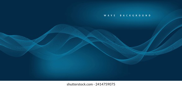 Blue background with flowing wave lines. Futuristic technology concept. Vector illustration