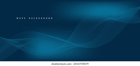 Blue background with flowing wave lines. Futuristic technology concept. Vector illustration